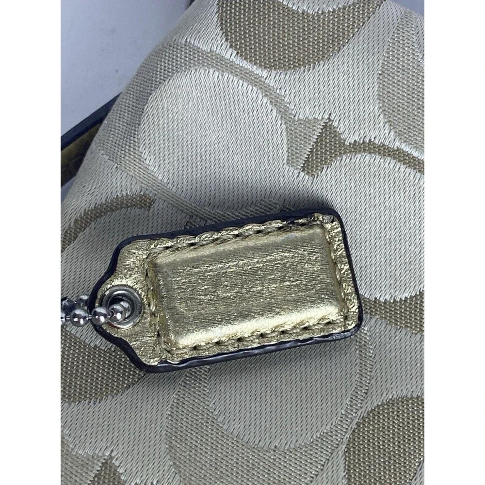 Coach Wristlet F43434 Pleated Sateen Signature C Logo Tan/Beige with Brown liner